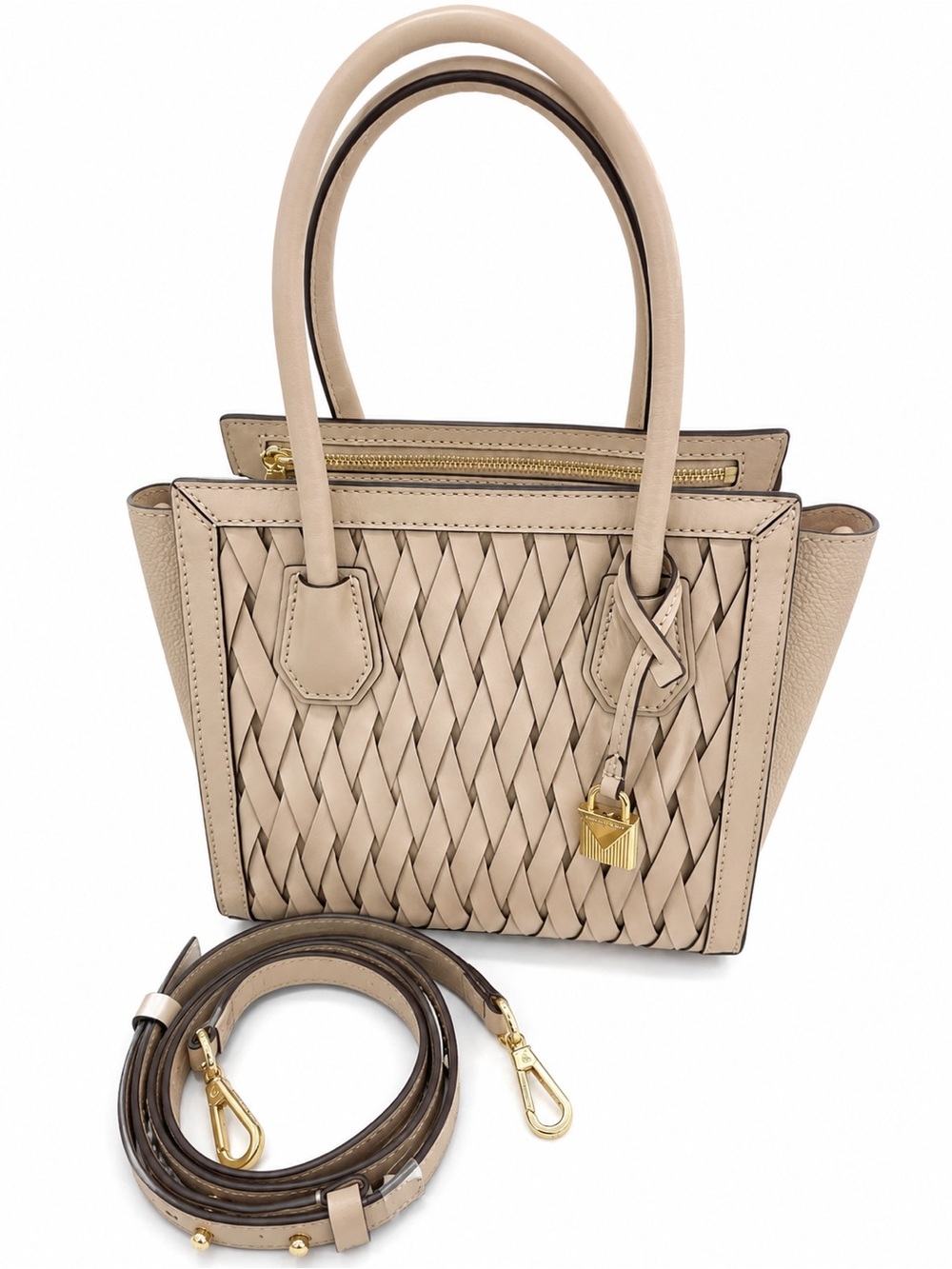 Michael Kors Mercer Studio Woven Leather Crossbody Satchel | Dusty Rose Pink - Picture 4 of 16